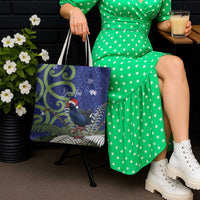 Personalized New Zealand Pukeko Christmas Tote Bag Meri Kirihimete Taniko Ponga Koru Blue - Polynesian Pride