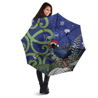 Personalized New Zealand Pukeko Christmas Umbrella Meri Kirihimete Taniko Ponga Koru Blue - Polynesian Pride