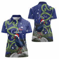 Personalized New Zealand Pukeko Christmas Women Polo Shirt Meri Kirihimete Taniko Ponga Koru Blue - Polynesian Pride