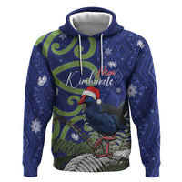 Personalized New Zealand Pukeko Christmas Zip Hoodie Meri Kirihimete Taniko Ponga Koru Blue - Polynesian Pride