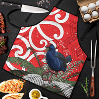 Personalized New Zealand Pukeko Christmas Apron Meri Kirihimete Taniko Ponga Koru Red - Polynesian Pride