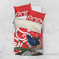 Personalized New Zealand Pukeko Christmas Bedding Set Meri Kirihimete Taniko Ponga Koru Red - Polynesian Pride