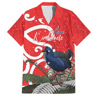 Personalized New Zealand Pukeko Christmas Family Matching Short Sleeve Bodycon Dress and Hawaiian Shirt Meri Kirihimete Taniko Ponga Koru Red - Polynesian Pride