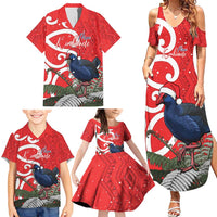 Personalized New Zealand Pukeko Christmas Family Matching Summer Maxi Dress and Hawaiian Shirt Meri Kirihimete Taniko Ponga Koru Red - Polynesian Pride