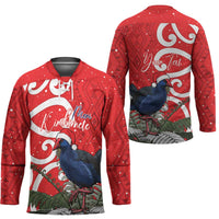 Personalized New Zealand Pukeko Christmas Hockey Jersey Meri Kirihimete Taniko Ponga Koru Red LT14 - Polynesian Pride