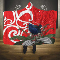 Personalized New Zealand Pukeko Christmas Hooded Blanket Meri Kirihimete Taniko Ponga Koru Red - Polynesian Pride