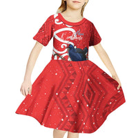 Personalized New Zealand Pukeko Christmas Kid Short Sleeve Dress Meri Kirihimete Taniko Ponga Koru Red - Polynesian Pride