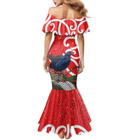 Personalized New Zealand Pukeko Christmas Mermaid Dress Meri Kirihimete Taniko Ponga Koru Red - Polynesian Pride