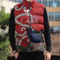 Personalized New Zealand Pukeko Christmas Sleeveless Puffer Jacket Meri Kirihimete Taniko Ponga Koru Red - Polynesian Pride