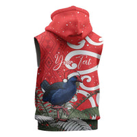 Personalized New Zealand Pukeko Christmas Sleeveless Zip Hoodie Meri Kirihimete Taniko Ponga Koru Red LT14 - Polynesian Pride