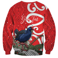 Personalized New Zealand Pukeko Christmas Sweatshirt Meri Kirihimete Taniko Ponga Koru Red - Polynesian Pride