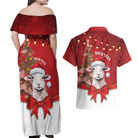 Personalized New Zealand Sheep Christmas Couples Matching Off Shoulder Maxi Dress and Hawaiian Shirt Hipi Meri Kirihimete Silver Fern Xmas Tree - Polynesian Pride