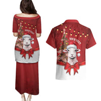 Personalized New Zealand Sheep Christmas Couples Matching Puletasi and Hawaiian Shirt Hipi Meri Kirihimete Silver Fern Xmas Tree LT14 - Polynesian Pride