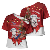 Personalized New Zealand Sheep Christmas Cross Shoulder Shirt Hipi Meri Kirihimete Silver Fern Xmas Tree - Polynesian Pride