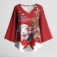 Personalized New Zealand Sheep Christmas Kimono Sleeve Blouse Hipi Meri Kirihimete Silver Fern Xmas Tree - Polynesian Pride