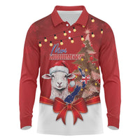 Personalized New Zealand Sheep Christmas Long Sleeve Polo Shirt Hipi Meri Kirihimete Silver Fern Xmas Tree - Polynesian Pride