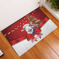 Personalized New Zealand Sheep Christmas Rubber Doormat Hipi Meri Kirihimete Silver Fern Xmas Tree - Polynesian Pride