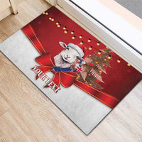 Personalized New Zealand Sheep Christmas Rubber Doormat Hipi Meri Kirihimete Silver Fern Xmas Tree - Polynesian Pride