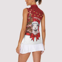 Personalized New Zealand Sheep Christmas Women Sleeveless Polo Shirt Hipi Meri Kirihimete Silver Fern Xmas Tree - Polynesian Pride