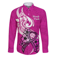 Personalised Polynesia Breast Cancer Awareness Family Matching Short Sleeve Bodycon Dress and Hawaiian Shirt Think Pink Polynesian Ribbon White Version LT14 Dad's Shirt - Long Sleeve Pink - Polynesian Pride