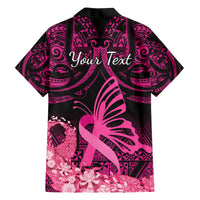 Presonalised Tonga Breast Cancer Awareness Family Matching Off Shoulder Maxi Dress and Hawaiian Shirt Pink Ribbon Brave Strong Warrior Tongan Ngatu Pattern LT14 - Polynesian Pride