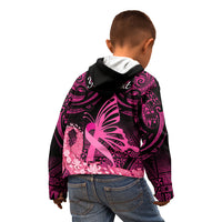 Presonalised Tonga Breast Cancer Awareness Kid Hoodie Pink Ribbon Brave Strong Warrior Tongan Ngatu Pattern LT14 - Polynesian Pride