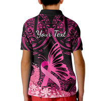 Presonalised Tonga Breast Cancer Awareness Kid Polo Shirt Pink Ribbon Brave Strong Warrior Tongan Ngatu Pattern LT14 - Polynesian Pride