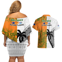 fiji-and-australia-rugby-couples-matching-off-shoulder-short-dress-and-hawaiian-shirt-2023-world-cup-aboriginal-mix-tapa-pattern