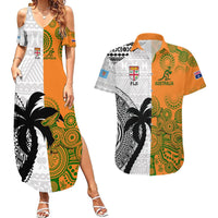 Fiji And Australia Rugby Couples Matching Summer Maxi Dress and Hawaiian Shirt 2023 World Cup Aboriginal Mix Tapa Pattern LT14 Gold - Polynesian Pride