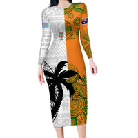 fiji-and-australia-rugby-family-matching-long-sleeve-bodycon-dress-and-hawaiian-shirt-2023-world-cup-aboriginal-mix-tapa-pattern