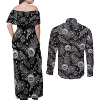 Hawaii Christmas Couples Matching Off Shoulder Maxi Dress and Long Sleeve Button Shirt Tropical Style With Coat Of Arms LT14 - Polynesian Pride