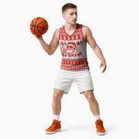 Red Mele Kalikimaka Hawaii Basketball Jersey Funny Ho Ho Ho Santa Shaka - Polynesian Pride