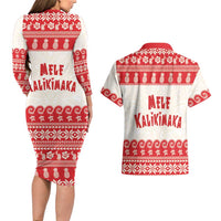 Red Mele Kalikimaka Hawaii Couples Matching Long Sleeve Bodycon Dress and Hawaiian Shirt Funny Ho Ho Ho Santa Shaka LT14 - Polynesian Pride