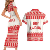 Red Mele Kalikimaka Hawaii Couples Matching Short Sleeve Bodycon Dress and Hawaiian Shirt Funny Ho Ho Ho Santa Shaka LT14 - Polynesian Pride