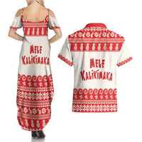 Red Mele Kalikimaka Hawaii Couples Matching Summer Maxi Dress and Hawaiian Shirt Funny Ho Ho Ho Santa Shaka - Polynesian Pride