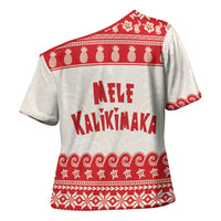Red Mele Kalikimaka Hawaii Cross Shoulder Shirt Funny Ho Ho Ho Santa Shaka - Polynesian Pride