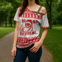 Red Mele Kalikimaka Hawaii Cross Shoulder Shirt Funny Ho Ho Ho Santa Shaka - Polynesian Pride