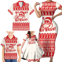 Red Mele Kalikimaka Hawaii Family Matching Short Sleeve Bodycon Dress and Hawaiian Shirt Funny Ho Ho Ho Santa Shaka LT14 - Polynesian Pride