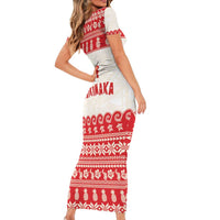 Red Mele Kalikimaka Hawaii Family Matching Short Sleeve Bodycon Dress and Hawaiian Shirt Funny Ho Ho Ho Santa Shaka - Polynesian Pride