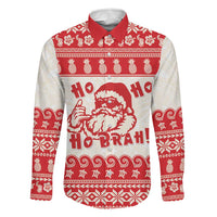 Red Mele Kalikimaka Hawaii Family Matching Summer Maxi Dress and Hawaiian Shirt Funny Ho Ho Ho Santa Shaka LT14 Dad's Shirt - Long Sleeve Red - Polynesian Pride