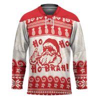 Red Mele Kalikimaka Hawaii Hockey Jersey Funny Ho Ho Ho Santa Shaka LT14 Unisex Red - Polynesian Pride