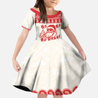 Red Mele Kalikimaka Hawaii Kid Short Sleeve Dress Funny Ho Ho Ho Santa Shaka - Polynesian Pride