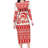 Red Mele Kalikimaka Hawaii Long Sleeve Bodycon Dress Funny Ho Ho Ho Santa Shaka LT14 Long Dress Red - Polynesian Pride