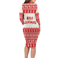 Red Mele Kalikimaka Hawaii Long Sleeve Bodycon Dress Funny Ho Ho Ho Santa Shaka LT14 - Polynesian Pride