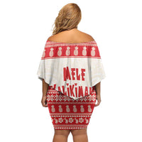 Red Mele Kalikimaka Hawaii Off Shoulder Short Dress Funny Ho Ho Ho Santa Shaka - Polynesian Pride