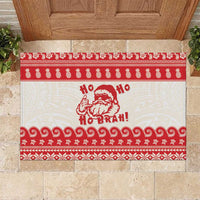 Red Mele Kalikimaka Hawaii Rubber Doormat Funny Ho Ho Ho Santa Shaka - Polynesian Pride