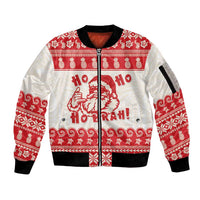 Red Mele Kalikimaka Hawaii Sleeve Zip Bomber Jacket Funny Ho Ho Ho Santa Shaka - Polynesian Pride