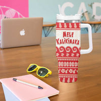 Red Mele Kalikimaka Hawaii Tumbler With Handle Funny Ho Ho Ho Santa Shaka - Polynesian Pride