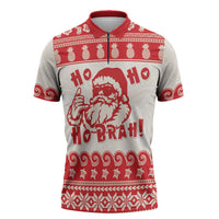 Red Mele Kalikimaka Hawaii Zipper Polo Shirt Funny Ho Ho Ho Santa Shaka LT14 Red - Polynesian Pride