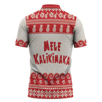 Red Mele Kalikimaka Hawaii Zipper Polo Shirt Funny Ho Ho Ho Santa Shaka LT14 - Polynesian Pride